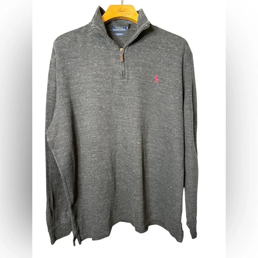 Polo Ralph Lauren Mens XLTG Estate Rib Pullover Sweater 3/4 hi Zip Gray Classic